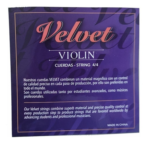 Imagen 2 de 3 de Encordado Velvet De Medina Artigas P/violín 4/4 Steel Alloy