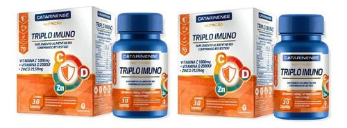 Kit 2 Caixas Triplo Imuno Vitamina C + D +zinco 30 Comp. Sabor Sem Sabor