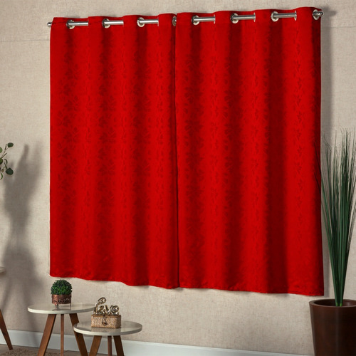 Cortina Tecido Jacquard Janela Pequena Sala/quarto 2,00x1,30 Cor Cortina Vermelho