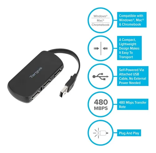 Conecta Tus Dispositivos Con Targus Hub Usb 2.0 De 4 Puertos