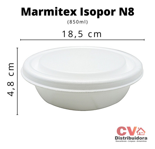 Marmitex Isopor Térmica Com Tampa N8 - Com 50 Unidades