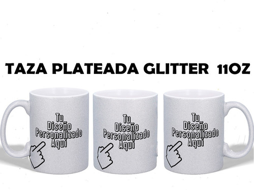 Taza Plateada Glitter 11oz Personalizada