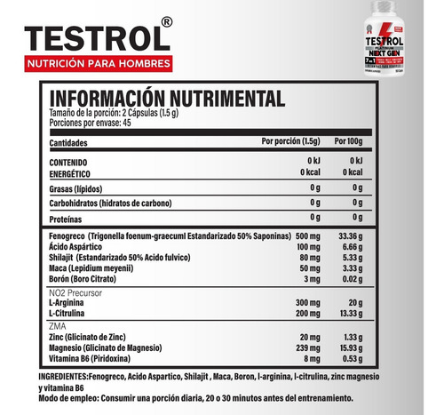 Testrol | Platinum Next Gen 7 En 1 | Precusor De No2 Sabor Sin sabor