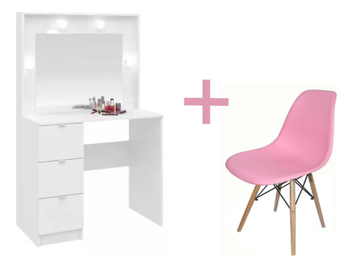 Mueble Tocador, Maquillador + Silla Rosa