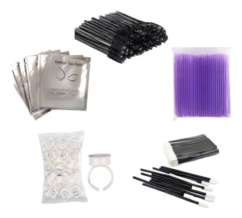 Kit Pestañas: Cepillos Microbrush Anillos Parches Lipbrush