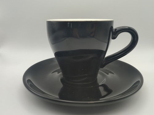 Set 4 Platos Y 4 Tazas Barista Negra 180ml Café Especialidad