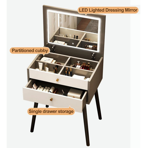 Tocador De Dormitorio Con Cajones Espejo Modernos Led Gris