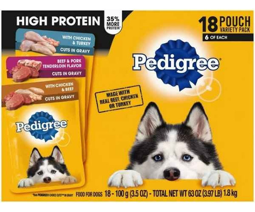 Pedigree High Protein Wet Dog Food 18 Sobres 3.5 Oz Ea Usa