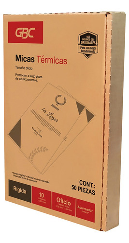 Mica Térmica Para Enmicar Gbc Oficio, Rígidas 10 Mil- 50 Pzs