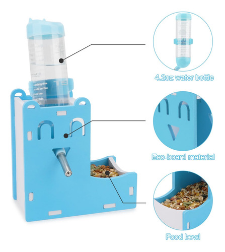 Botella De Agua Colgante 2 En 1 Dispensador Para Hámster Azul