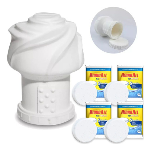 Kit Limpeza Piscina Flutuador Roseta + 4 Pastilhas Cloro