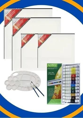 Set Lienzo 4 Pintura Arte Kit Para Pintar Bastidor