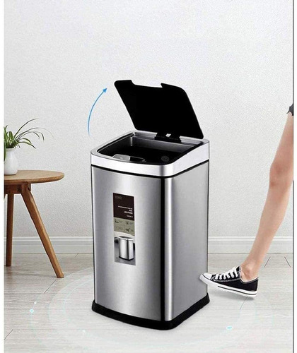 Imagen 3 de 10 de Papelera Metálica C/ Sensor Movimiento 9l Recargable Moderna