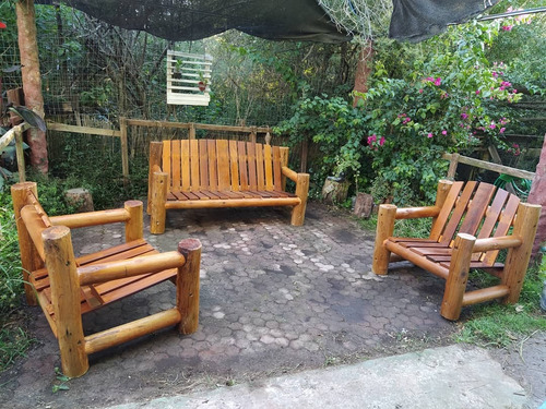 Juego Sillon Rustico Troncos Uruguya Kurkupi Marrón Oscuro