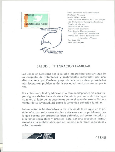 México Hoja Primer Día Salud Integración 1991