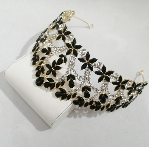Set De Corona Reina Tiara Gargantilla Y Aretes Xv Boda Novia Negro