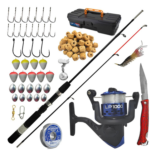 Kit Pesca Vara 1,60m + Molinete C/ Linha + Caixa Com 45 Iten