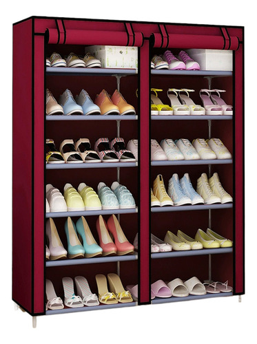 Zapatera Organizador Zapatos 6 Niveles Doble Fila Ajustable Color Rojo