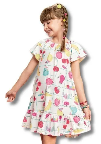 Vestido De Crian a Kuki Meninas Ver o Malha Fresh Estampado