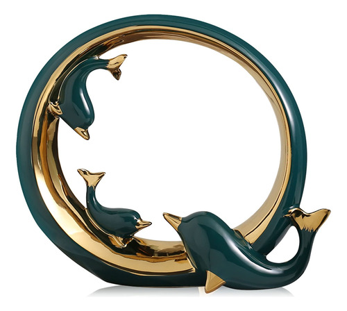 Figuras De Delfin De Ceramica De Oro Verde, Decoracion Coste
