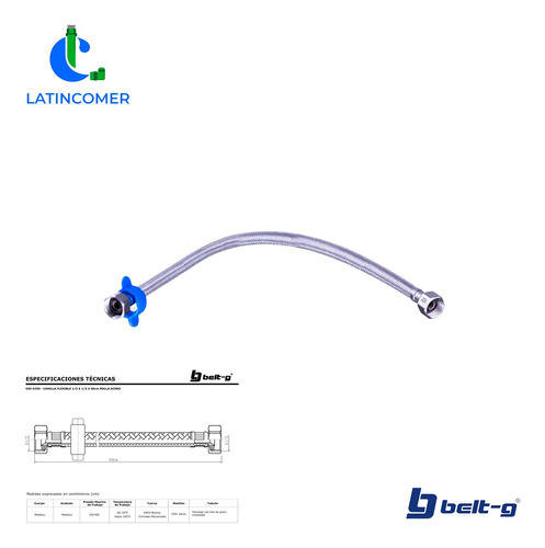 Canilla Flexible 1/2 X 1/2 X 60cm Malla De Acero. Gri-0359