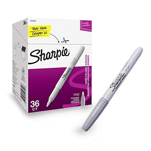 Sharpie Marcadores Permanentes Metálico, Punta Fina, Plata M
