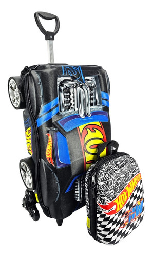 Mochila De Rodinha Hot Wheels 3d E Lancheira Maxtoy 2500cm20