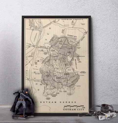 Cuadro Mapa Batman Gotham City - Ciudad Gótica 60 X 90 Cm