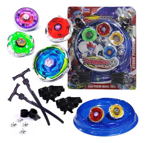 Kit 4 Beyblade Metal Led + Lançador + Arena Promoção