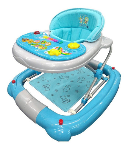 Andadera Mecedora 2 En 1 Para Bebe Tablero Musical Tapete Color Azul