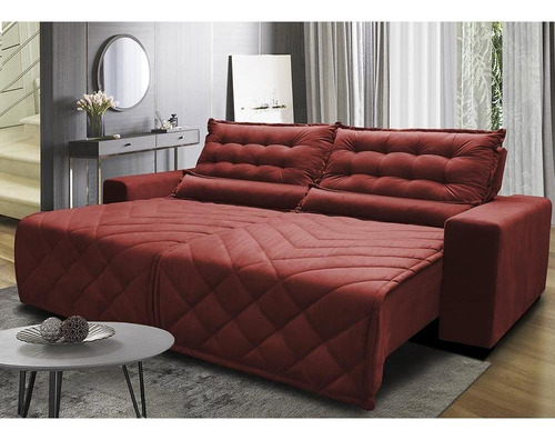 Sofá 2,62m Retrátil E Reclinável Cama Inbox Plus Vermelho