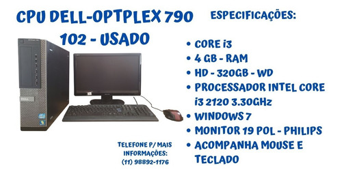 Cpu Dell-optplex 790 - Intel Core I3 - Hd 320gb - 4 Ram (Usado)