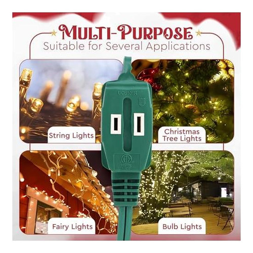 Cable De Extensión Verde De 15 Pies Para Árbol De Navidad, 3