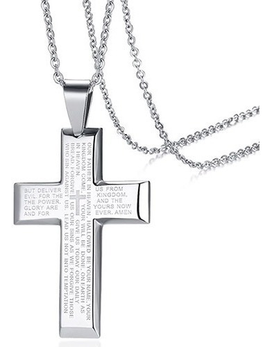 Imagem 1 de 5 de Colar Masculino Com Pingente Crucifixo Oração Pai Nosso