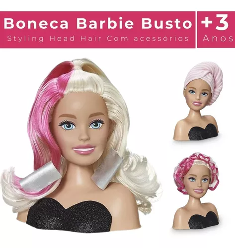 Cabeca busto boneca barbie cabelos pentear acessorios pupee