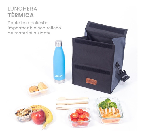 Imagen 2 de 10 de Lunchera Térmica 8 Lts Negra Chilly