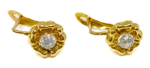 Aros Flores Con Cristal Exclusivos Oro 18k (ho62)