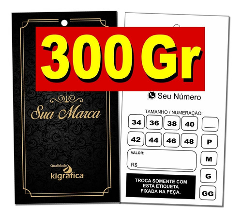 1000 Tag Personalizada Etiqueta Para Roupa Papel Grosso 300g