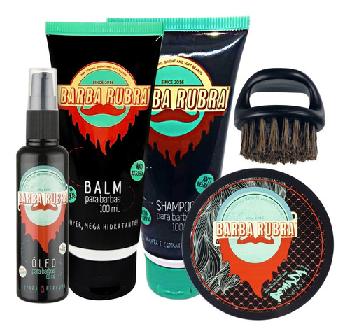 Kit Barba Rubra Óleo, Shampoo, Balm, Pomada E Escova De Dedo