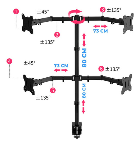 Soporte Para 4 Monitores Tv Pantallas 13 A 27 Escritorio