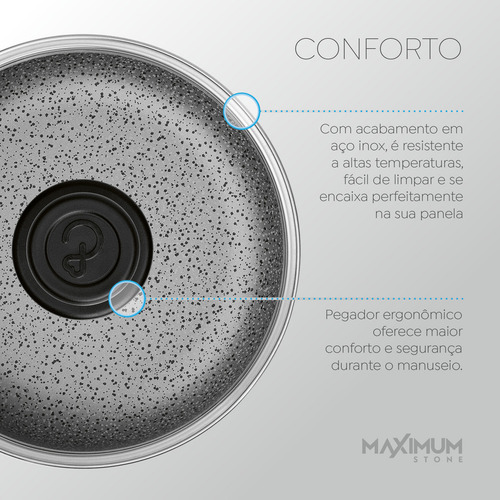 Caçarola Alu Maximum Stone Aa 24cm Tampa Vidro Preto Panelux