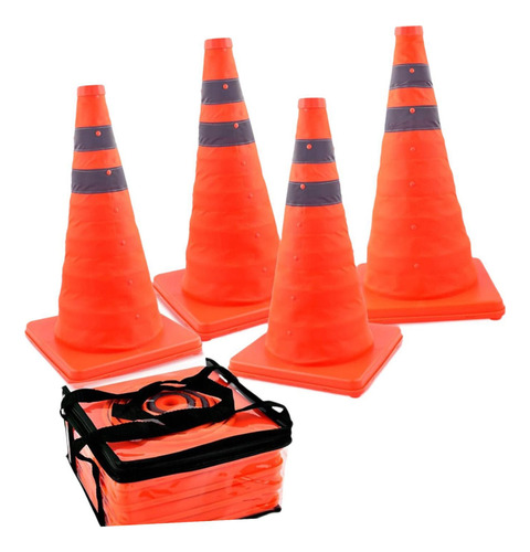 4 Conos De Estacionamiento Reflectantes Plegables De 45 Cm,