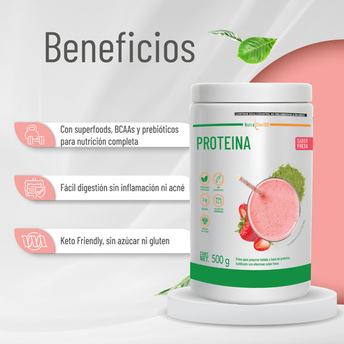 Proteína De Suero De Leche Sin Azúcar Natural Nutrasien 500g Sabor Fresa