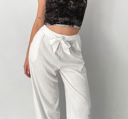 Pantalon Palazzo De Oficina Lino Elastizado Mujer