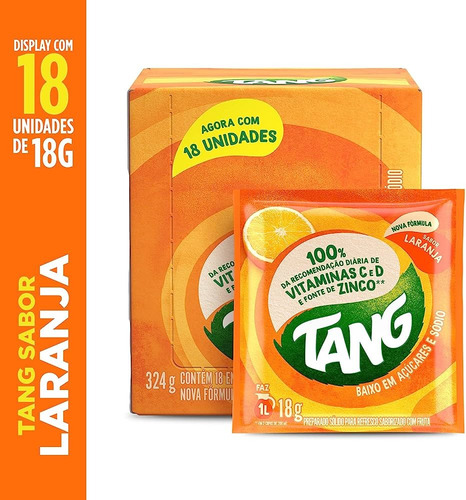 1 Display De Refresco Em Pó Tang Laranja - 18 Unidades