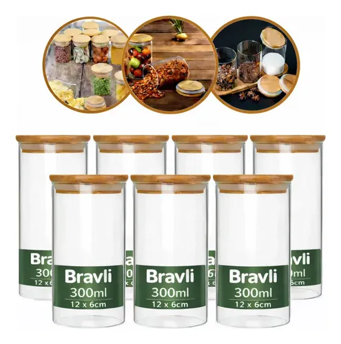 Kit 6 Pote Tampa De Bambu 300ml Hermético Vidro Borossilicato Por...