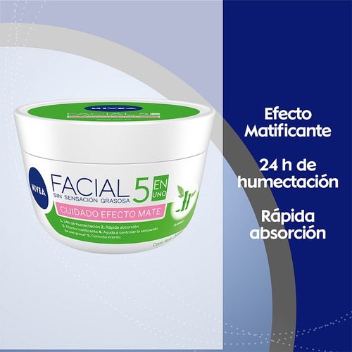 Imagen 7 de 8 de Crema Facial Nivea Cuidado Efecto Mate 5 En Uno 200 Ml