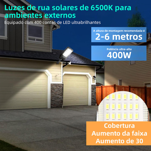 Alusp Luz Led Luminaria Solar Sensor Presença Forte Poste Pared 400w Cor Preto Com Controle