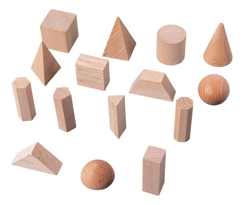 15 Piezas De Bloques Sólidos Geométricos De Madera Formas