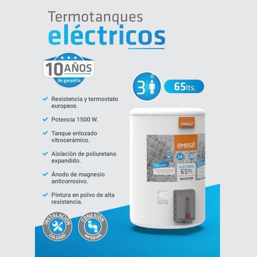 Imagen 3 de 8 de Termotanque Eléctrico Emege 65 Litro Carga Inferior Ttqe65em